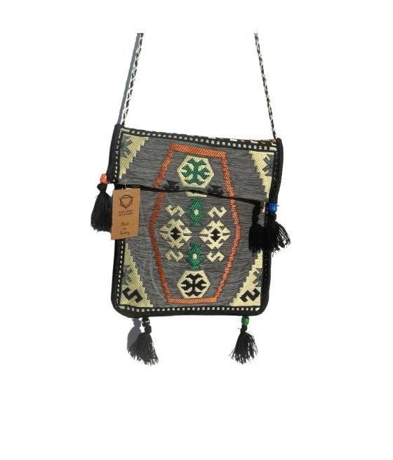 Bolso bandolera de festival Kilim gris pálido