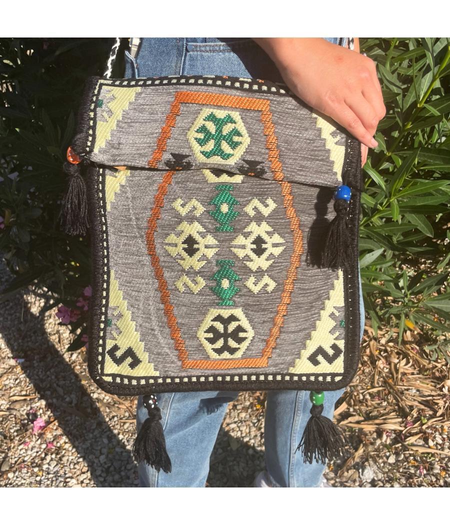 Bolso bandolera de festival Kilim gris pálido