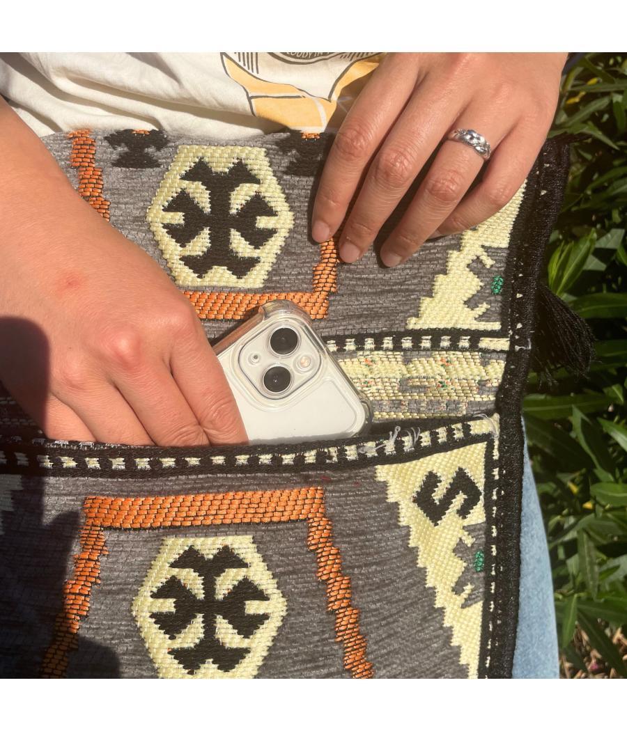 Bolso bandolera de festival Kilim gris pálido