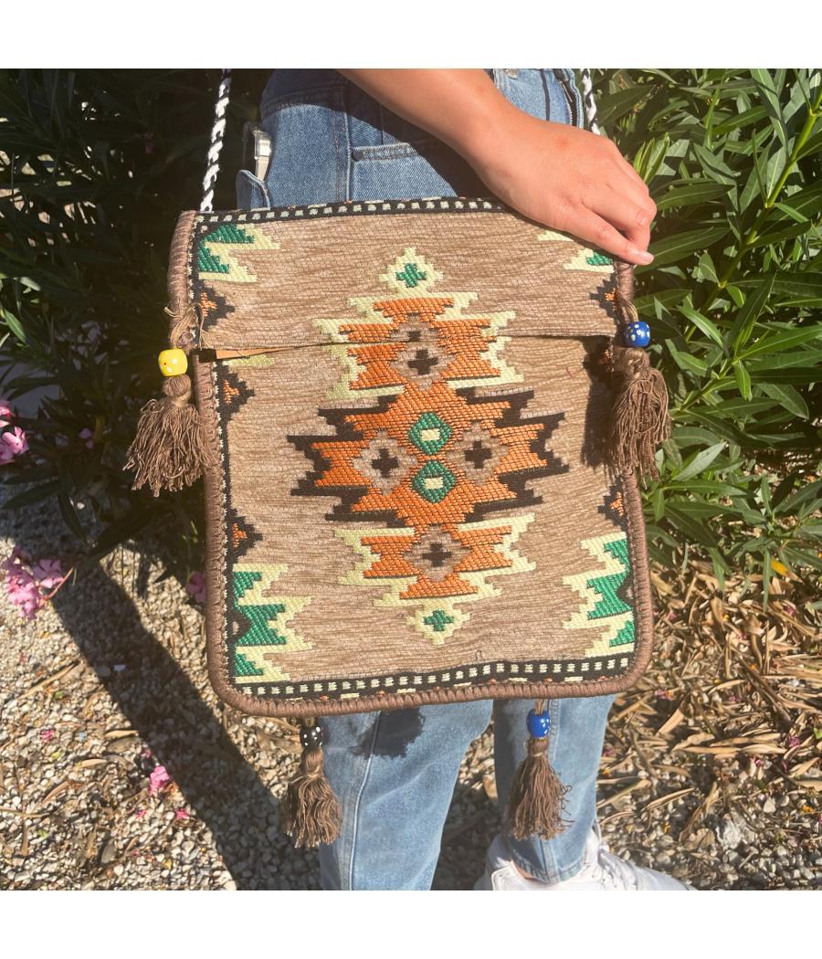 Bolso bandolera de festival Kilim beige