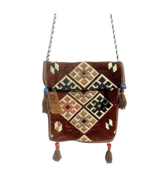 Bolso bandolera de festival Kilim de chocolate