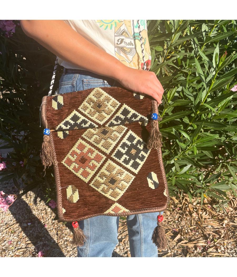 Bolso bandolera de festival Kilim de chocolate