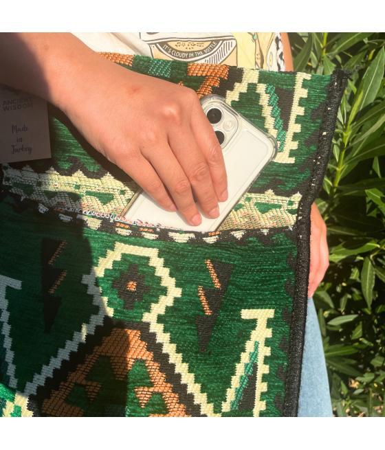 Bolso bandolera de fiesta Kilim verde esmeralda