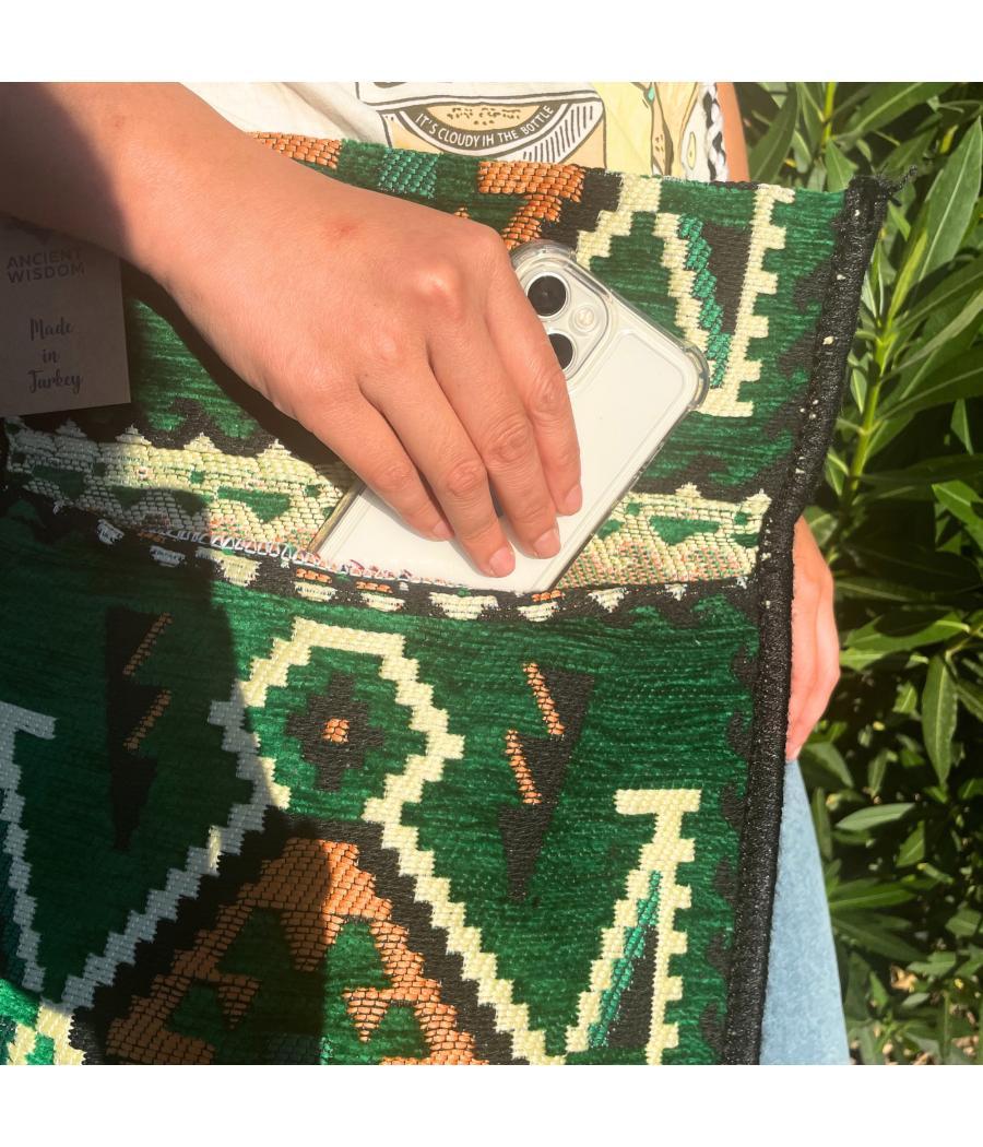 Bolso bandolera de fiesta Kilim verde esmeralda