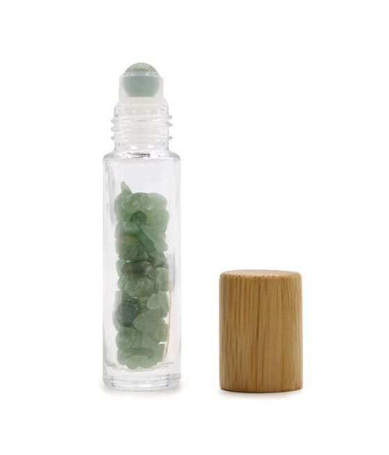 Botella de rodillo de aceite esencial de piedras preciosas - Aventurina - Tapa de madera