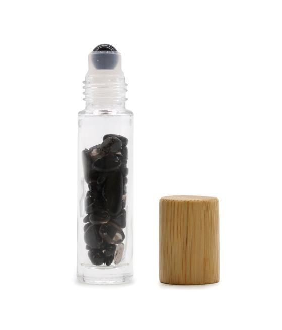 Botella de rodillo de aceite esencial de piedras preciosas - Turmalina negra - Tapa de madera
