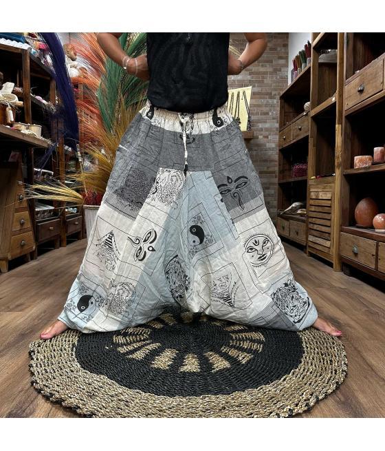 Pantalones de yoga y festival - Aladdin Himalayan Print en gris