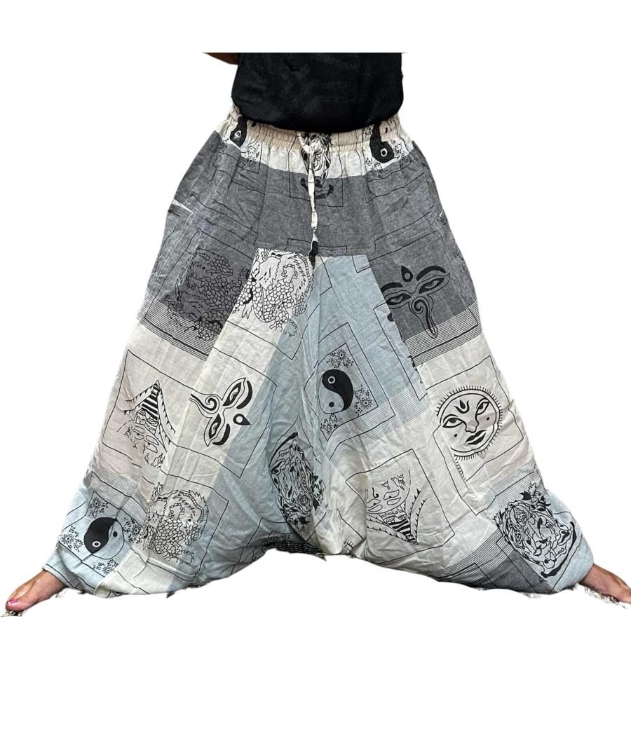 Pantalones de yoga y festival - Aladdin Himalayan Print en gris