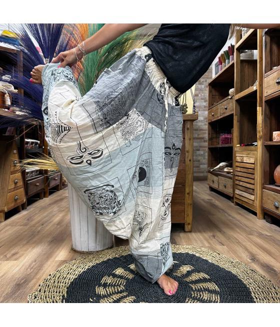 Pantalones de yoga y festival - Aladdin Himalayan Print en gris