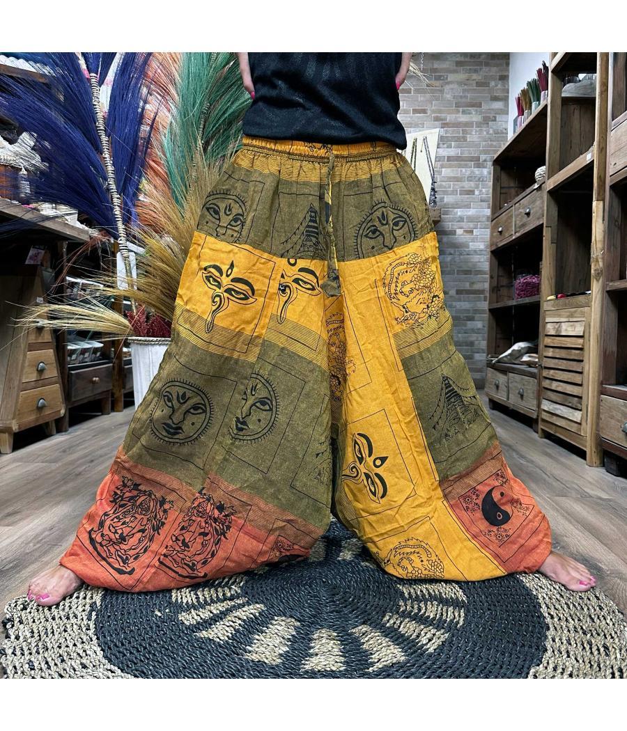 Pantalones de yoga y festivales - Aladdin Himalayan Print en naranja