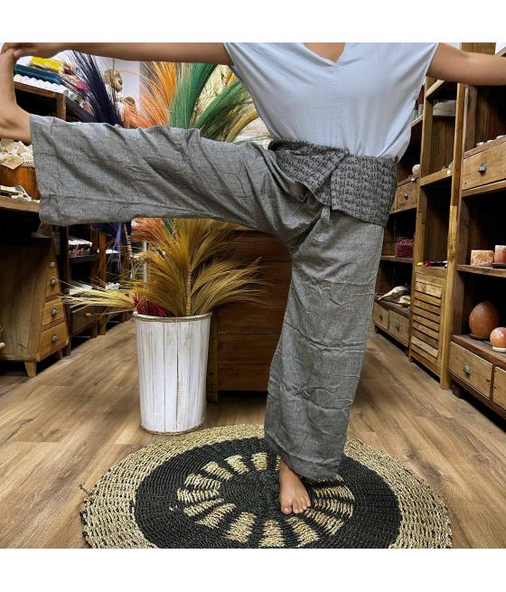 Pantalones de yoga y festivales - Mantra mandala del pescador tailandés en gris