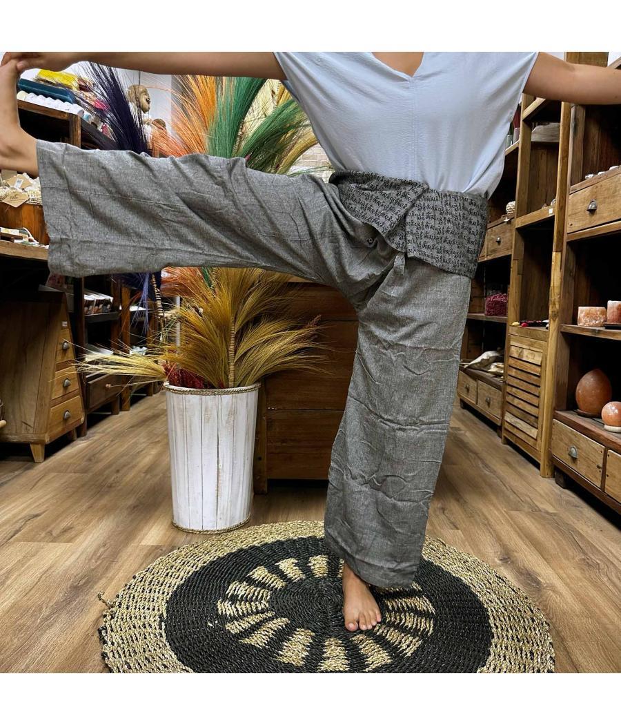 Pantalones de yoga y festivales - Mantra mandala del pescador tailandés en gris