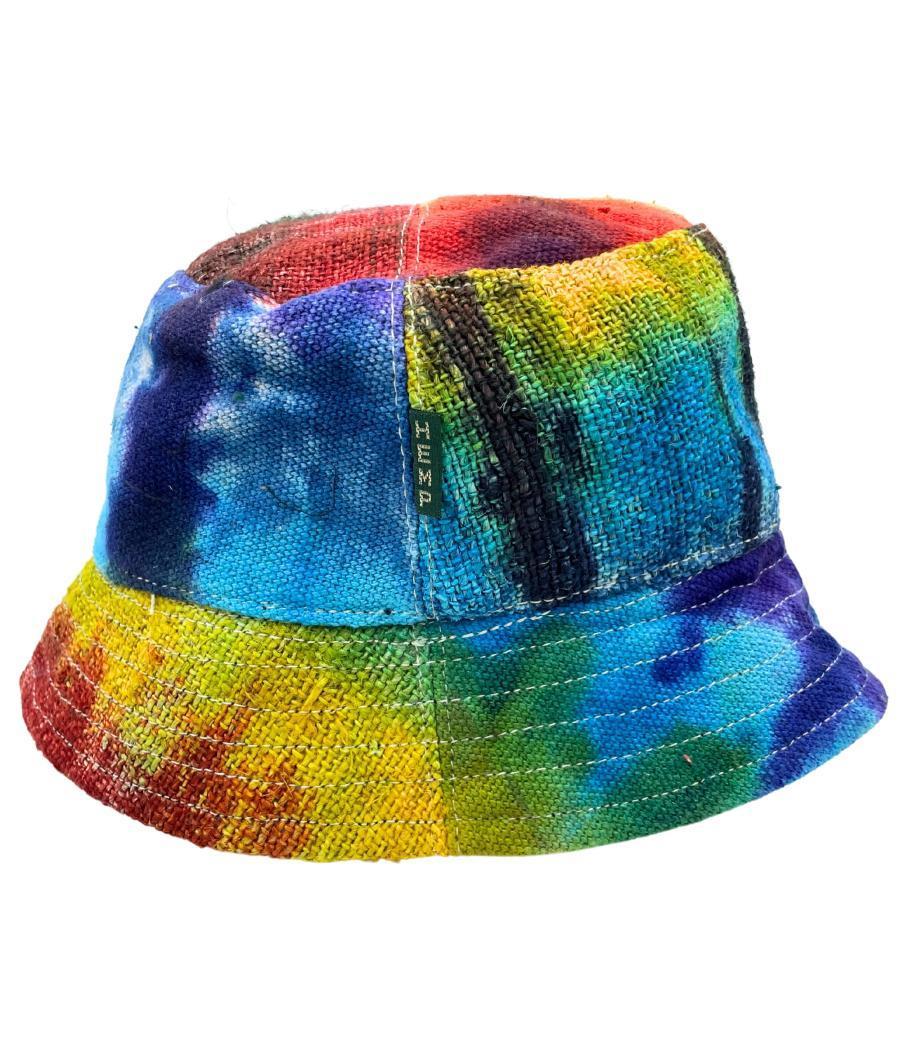 Sombrero de festival boho de cáñamo y algodón con parches - Tiedye