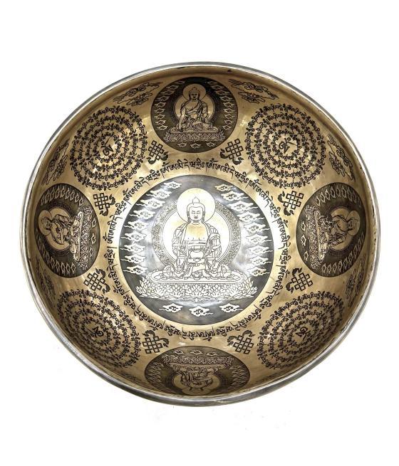 Cuenco Tibetano Curativo Grabado - 21cm - 5 Budas