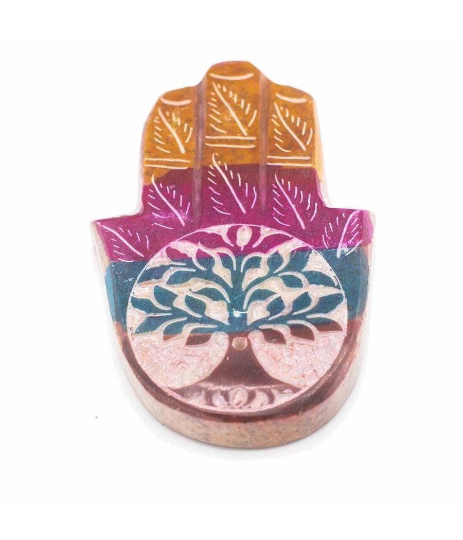 Porta Incienso Hamsa de Esteatita 9x6cm - Árbol de la Vida