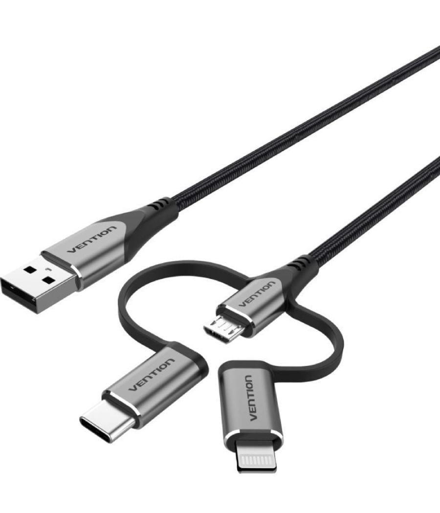 Cable usb tipo-c vention cqjhf/ usb macho/ usb tipo-c macho - microusb macho - lightning macho/ 1m/ gris