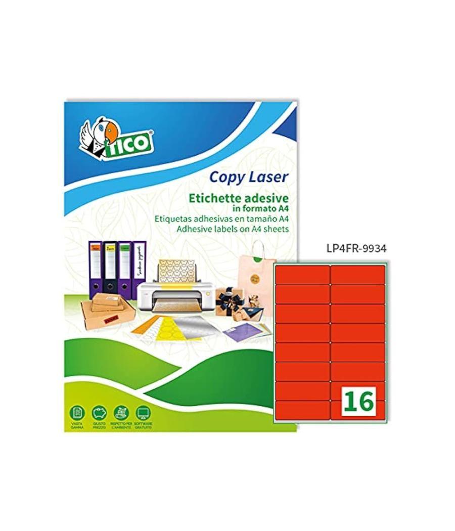 Etiqueta adhesiva tico rojo flúor permanente certificado fsc láser/inkjet/fotocopia 99,1x34 mm caja de 1120