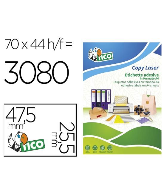 Etiqueta adhesiva tico verde flúor permanente certificado fsc láser/inkjet/fotocopia 47,5x25,5 mm caja de 3080