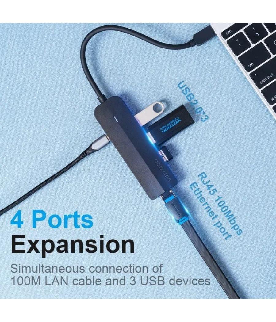 Docking usb tipo-c vention tgobb/ 3xusb/ 1xrj45/ 1x micro b pd/ negro