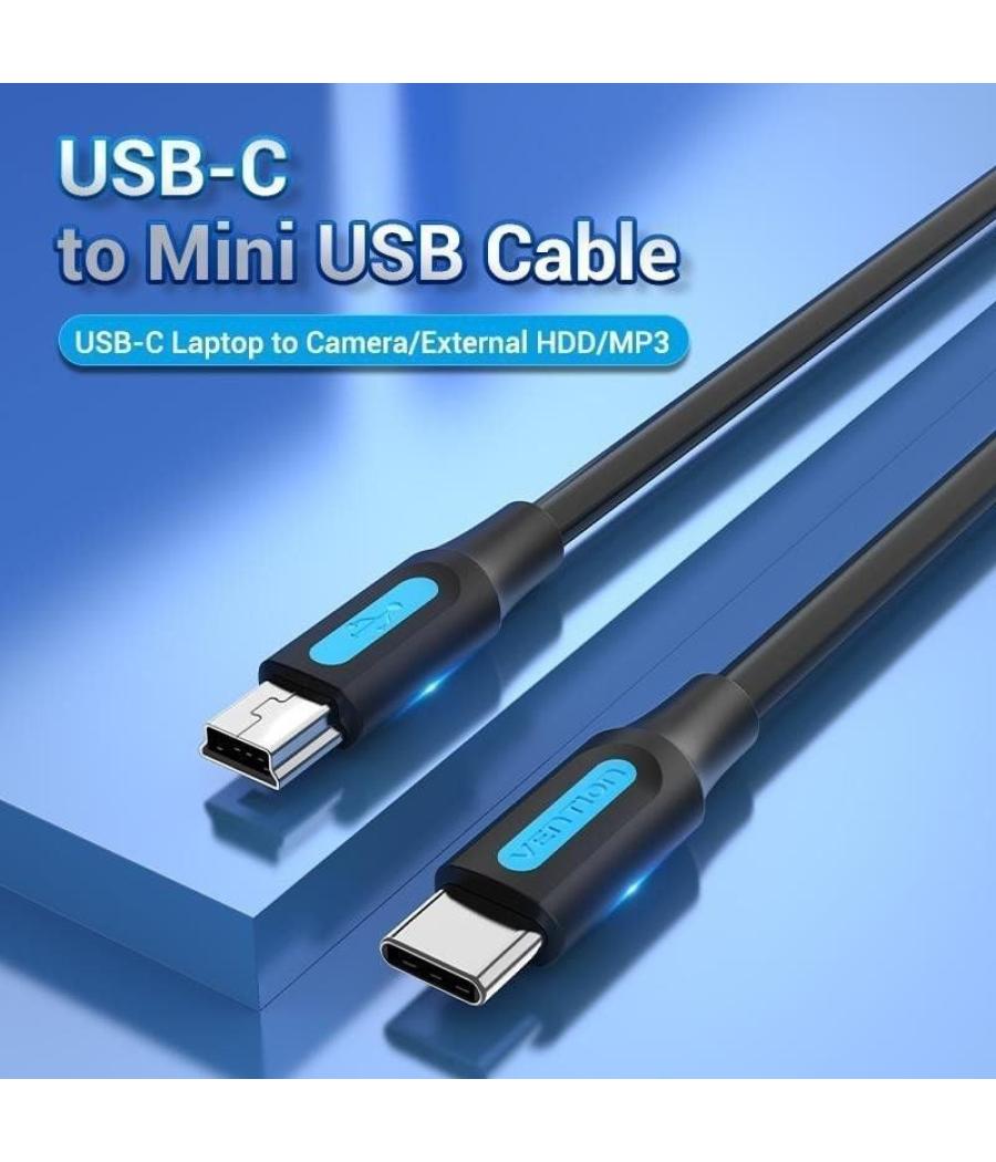Cable usb 2.0 tipo-c vention cowbg/ usb tipo-c macho - miniusb macho/ 1.5m/ negro