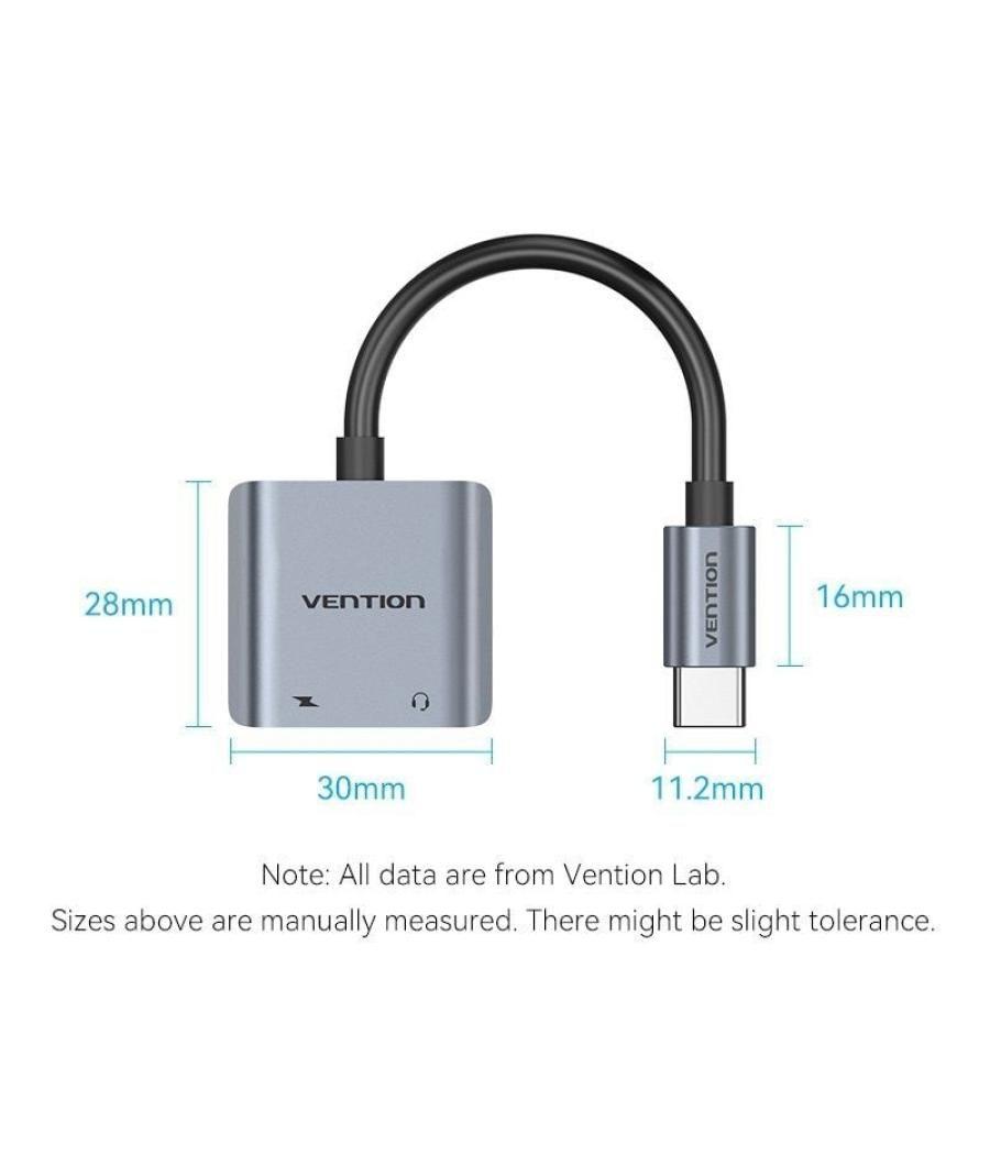 Conversor usb tipo-c vention bgzha/ usb tipo-c macho - 2x usb tipo-c hembra (audio y carga)