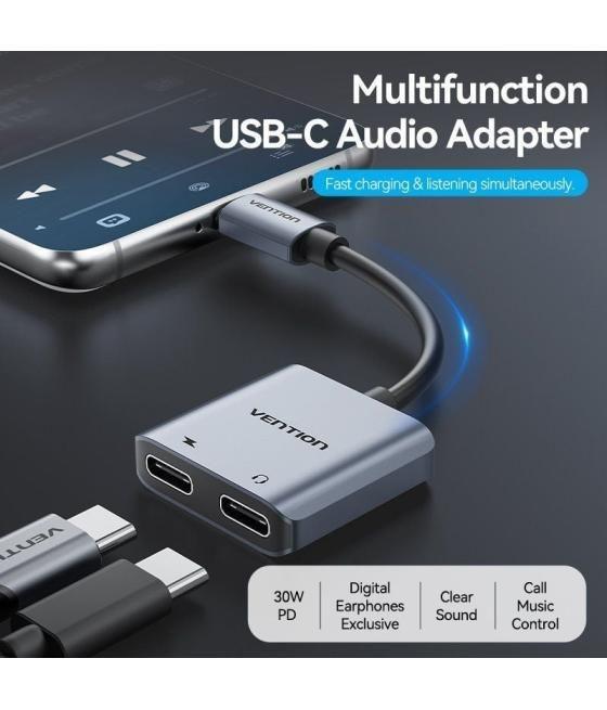 Conversor usb tipo-c vention bgzha/ usb tipo-c macho - 2x usb tipo-c hembra (audio y carga)