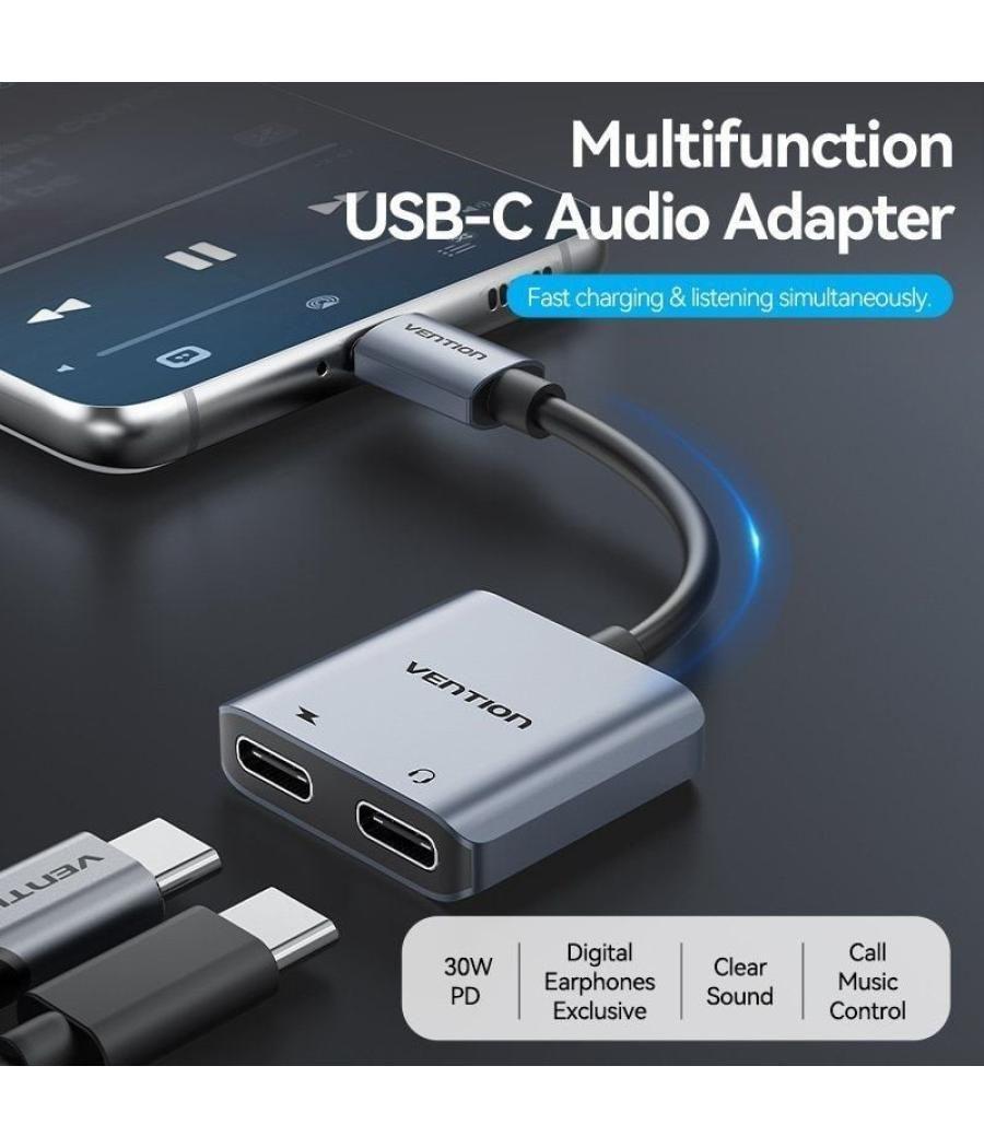 Conversor usb tipo-c vention bgzha/ usb tipo-c macho - 2x usb tipo-c hembra (audio y carga)