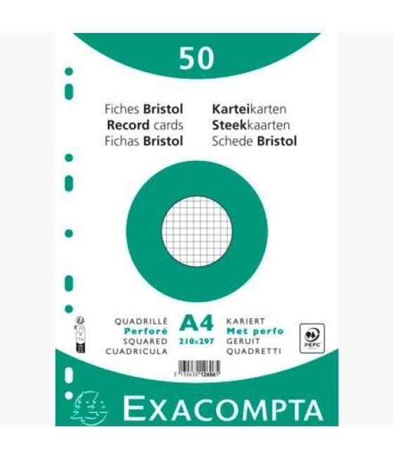 Exacompta fichas cartulina bristol taladro a4 cuadrícula 5x5 pack de 50 blanco