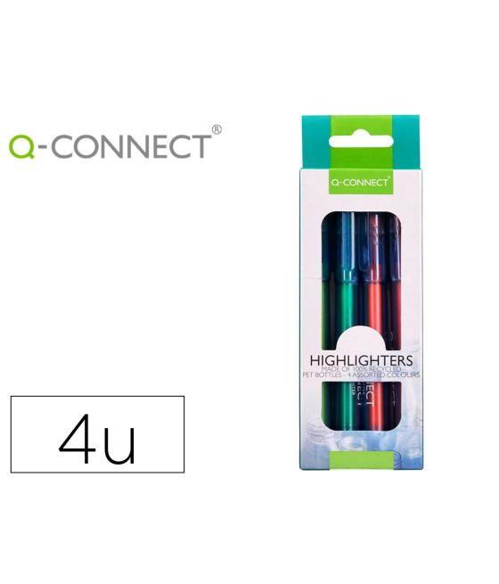 Rotulador q-connect fluorescente punta biselada fabricado en pet reciclado bolsa de 4 unidades colores