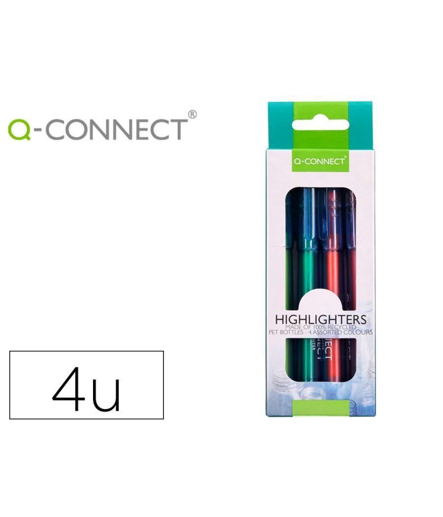 Rotulador q-connect fluorescente punta biselada fabricado en pet reciclado bolsa de 4 unidades colores