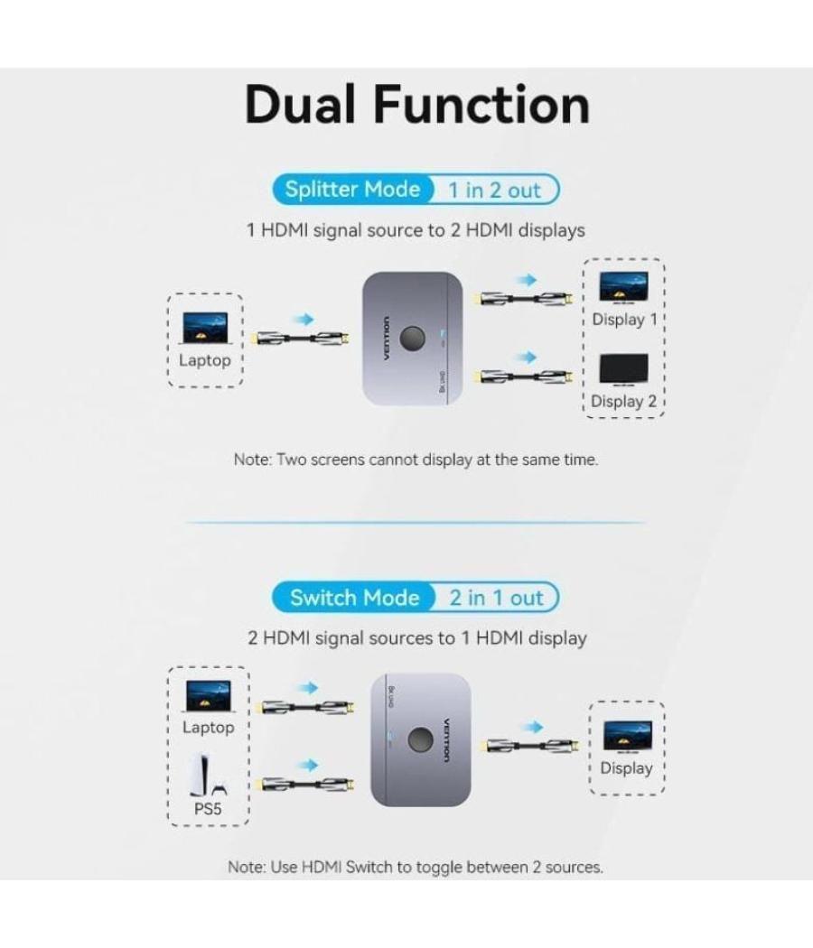 Conmutador hdmi 4k bidireccional vention akph0/ hdmi hembra - 2x hdmi hembra - usb tipo-c hembra