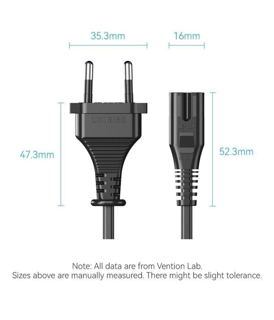 Cable alimentación forma 8 vention zclbac/ cee7/16 macho - c7 hembra/ 1.8m