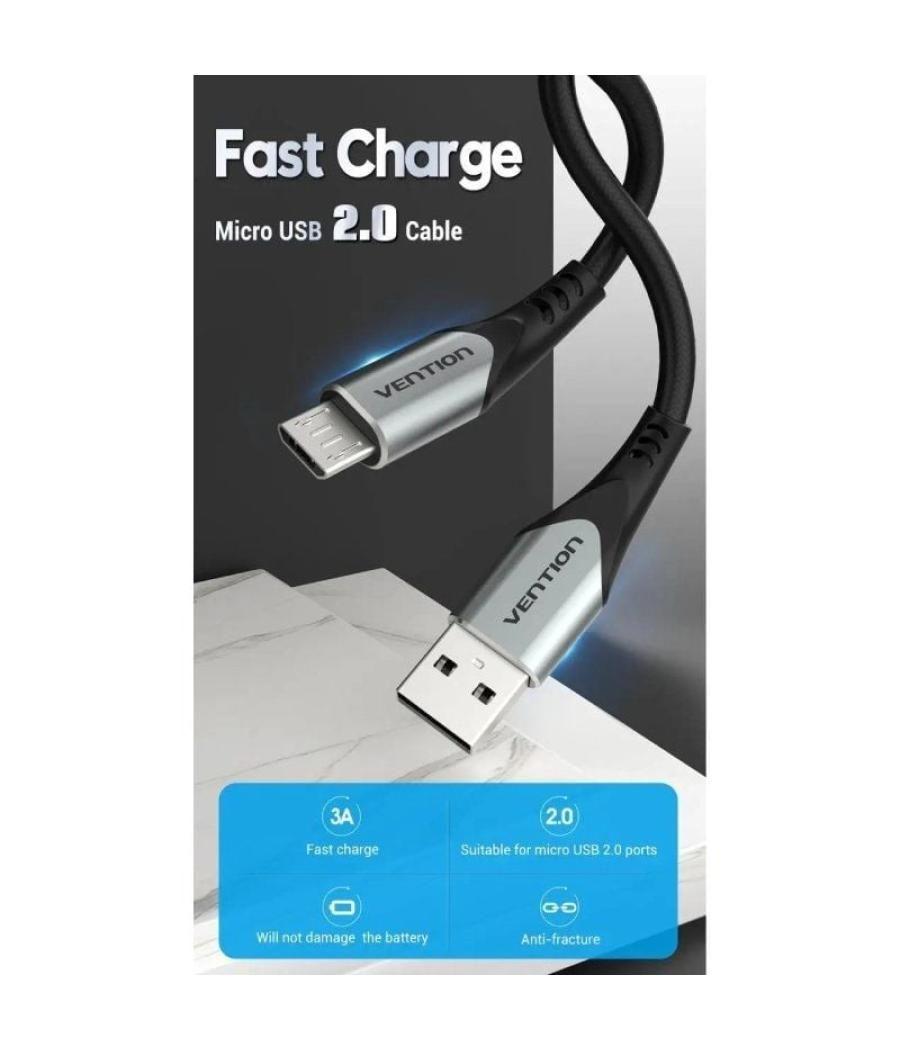 Cable usb 2.0 vention coahg/ usb macho - microusb macho/ 1.5m/ gris