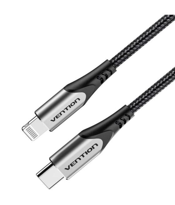 Cable usb 2.0 tipo-c lightning vention tachh/ usb tipo-c macho - lightning macho/ 2m/ gris y negro