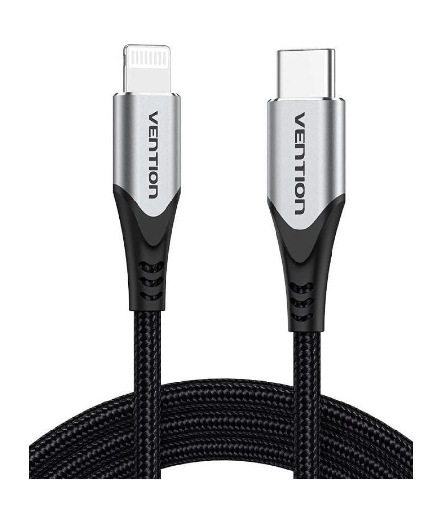 Cable usb 2.0 tipo-c lightning vention tachh/ usb tipo-c macho - lightning macho/ 2m/ gris y negro