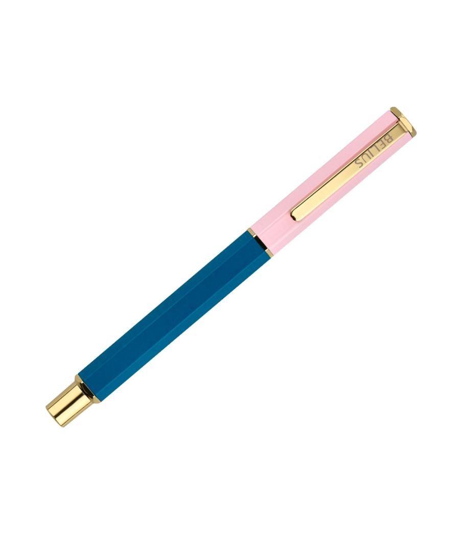 Bolígrafo belius macaron bliss diseño hexagonal color rosa/ azul y dorado tinta azul caja de diseño