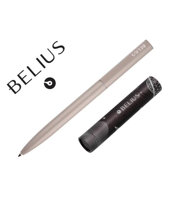 Bolígrafo belius rocket b aluminio color minimalista gris tinta azul caja cilindrica