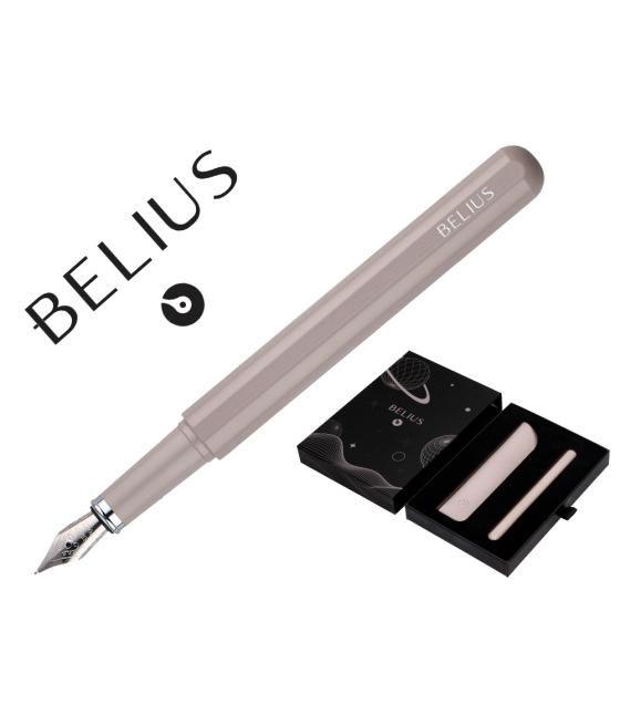 Pluma y funda de similpiel belius space b color minimalista gris tinta azul caja de diseño