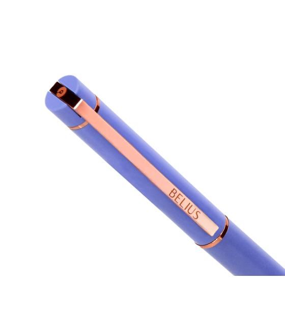 Bolígrafo belius rose aluminio color lavanda oro rosa tinta azul caja de diseño