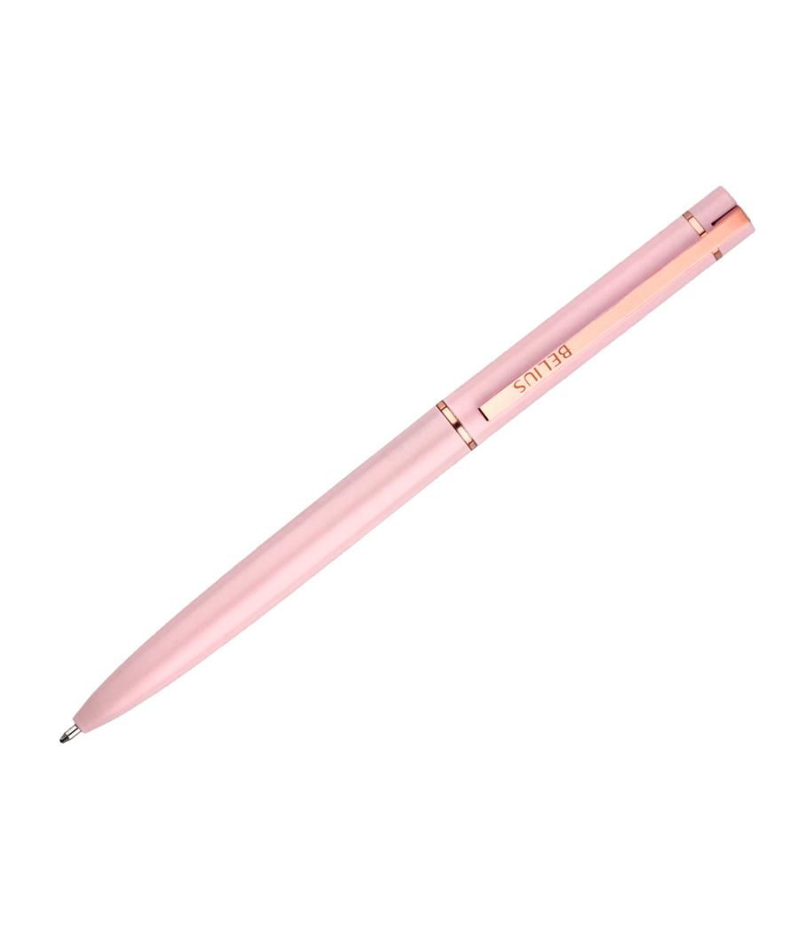 Bolígrafo belius rose aluminio color rosa oro rosa tinta azul caja de diseño