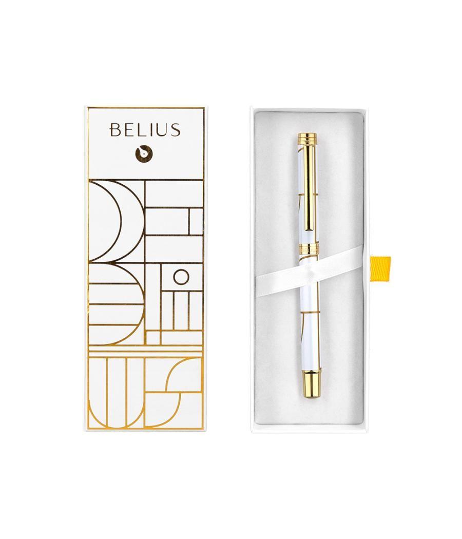 Bolígrafo belius carte blanche color y blanco dorado tinta azul caja de diseño