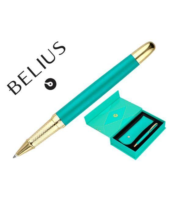 Bolígrafo y estuche belius soiree color art deco turquesa y dorado tinta azul caja de diseño