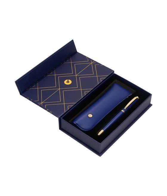 Pluma y estuche belius soiree color art deco azul marino y dorado tinta azul caja de diseño