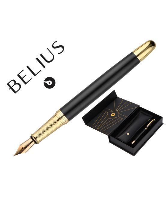 Pluma y estuche belius soiree color art deco negro y dorado tinta azul caja de diseño