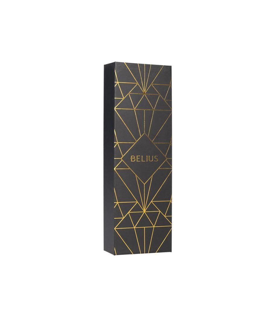 Bolígrafo belius soiree aluminio color art deco negro y dorado tinta azul caja de diseño