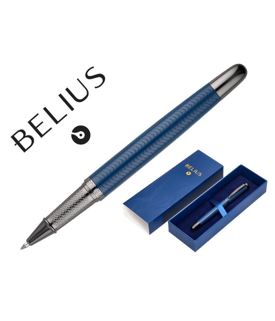 Bolígrafo belius neptuno aluminio textura wavy color azul marino tinta azul caja de diseño