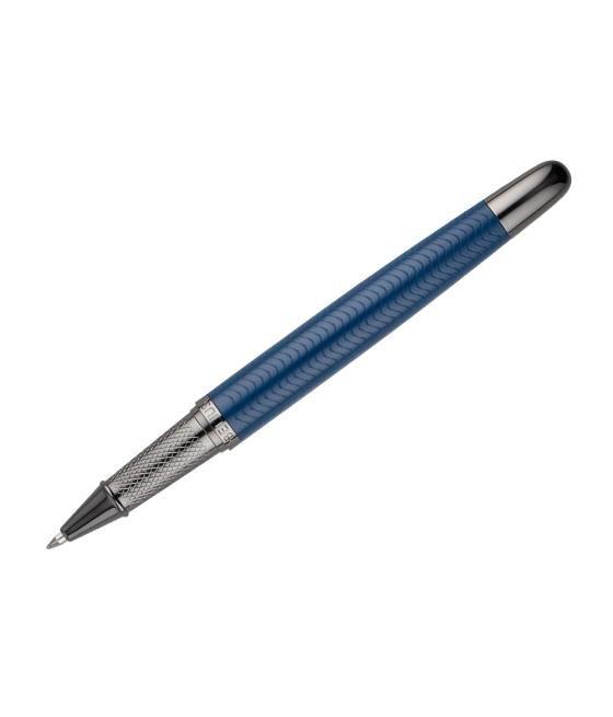 Bolígrafo belius neptuno aluminio textura wavy color azul marino tinta azul caja de diseño