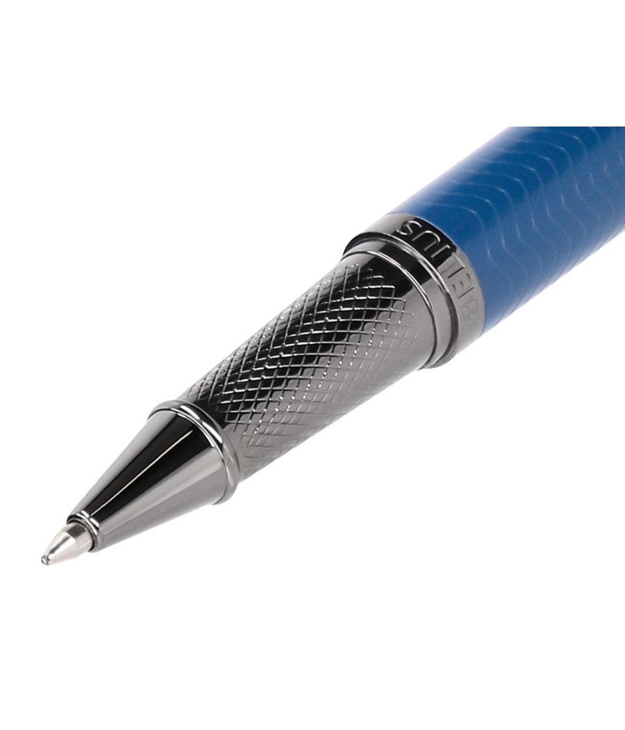 Bolígrafo belius neptuno aluminio textura wavy color azul marino tinta azul caja de diseño
