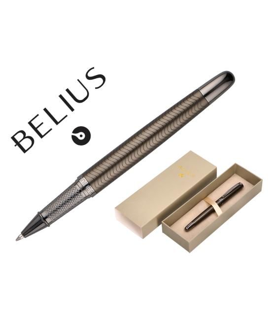 Bolígrafo belius neptuno aluminio textura wavy color caqui tinta azul caja de diseño