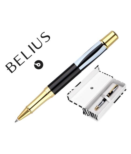 Bolígrafo belius dualita cuerpo blanco color negro tinta azul caja de diseño